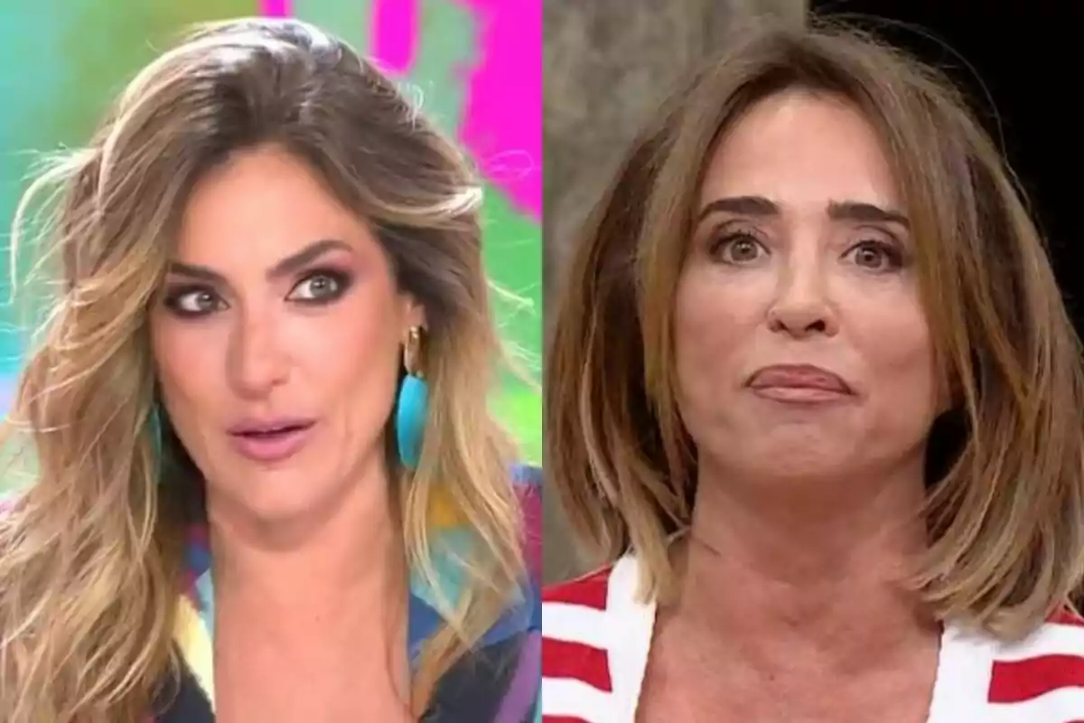 Verónica Dulanto a Tardear i María Patiño a La Família de la Tele amb expressions facials diferents, una amb cabell llarg i l'altra amb cabell curt.