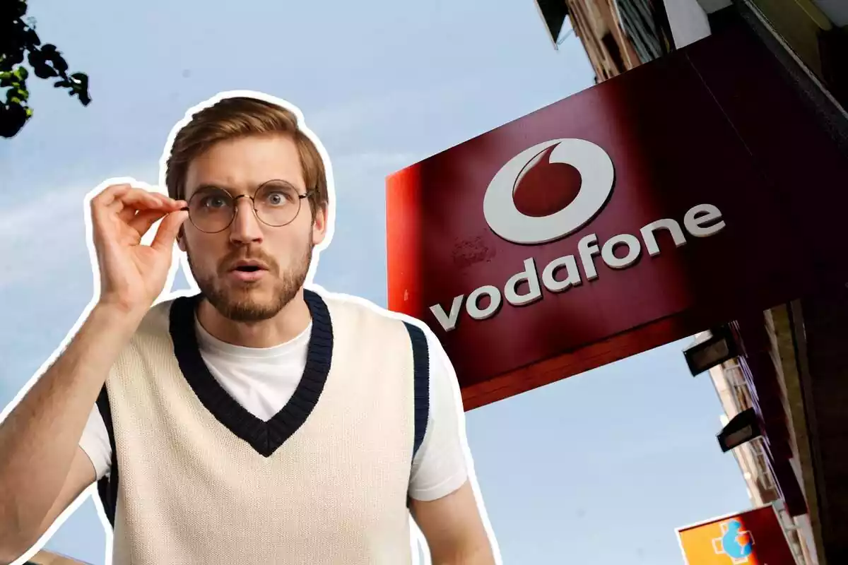 Muntatge amb un home i un gran logo de Vodafone