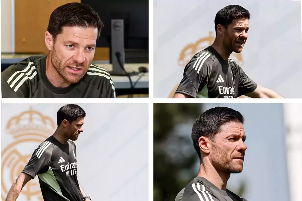 Man wearing a dark sports jersey performing different activities in a football-related environment Man wearing a dark sports jersey performing different activities in a football-related environment