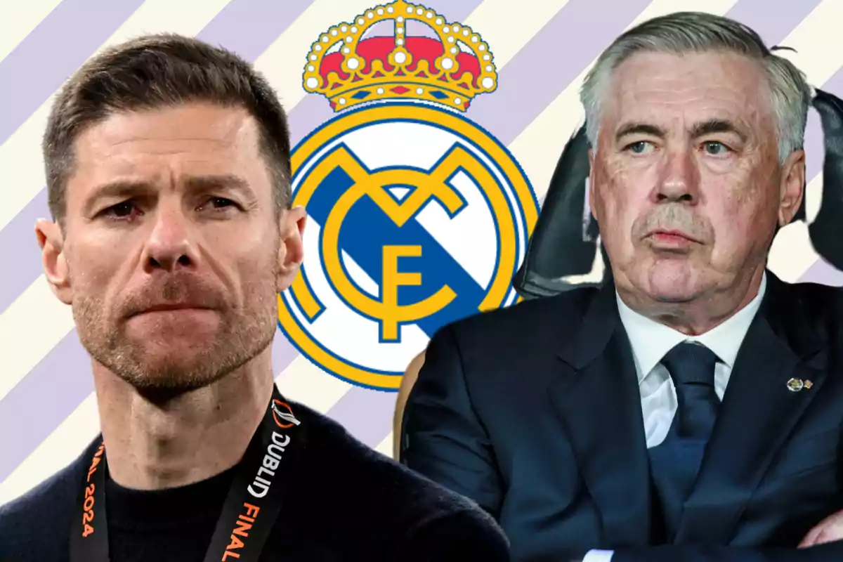 Xabi Alonso and Carlo Ancelotti with the Real Madrid crest Xabi Alonso and Carlo Ancelotti with the Real Madrid crest