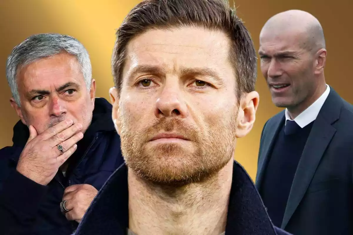 Muntatge de Xabi Alonso, Zidane i Mourinho sobre un fons de color daurat