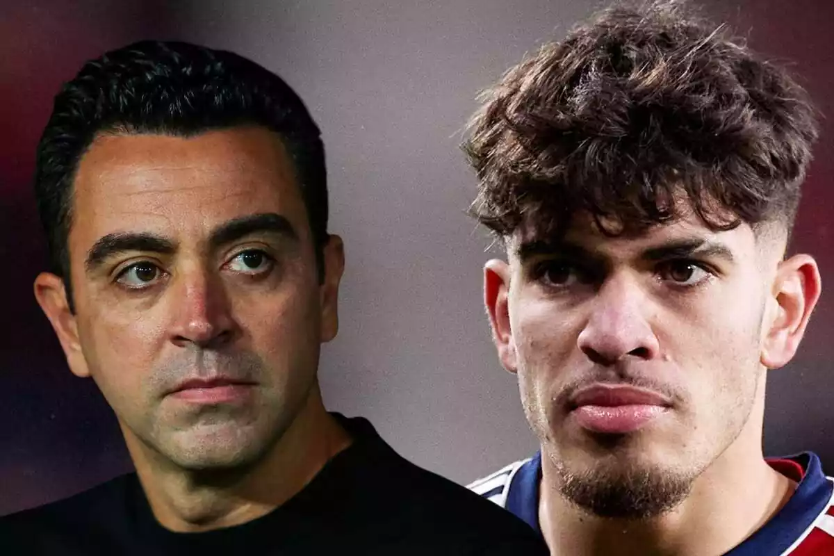 Muntatge de Xavi Hernández i Ez Abde mirant-se amb cara seriosa