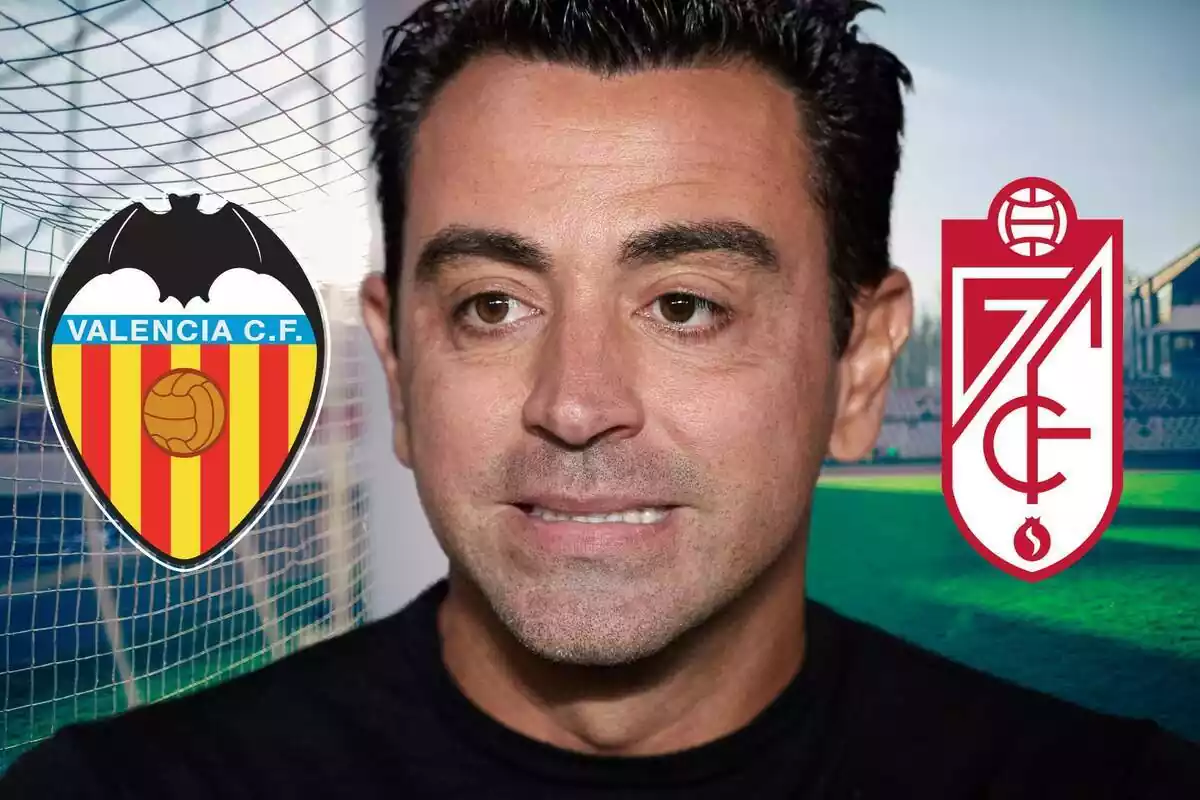 Muntatge de Xavi Hernández amb l'escut del València CF i el Granada