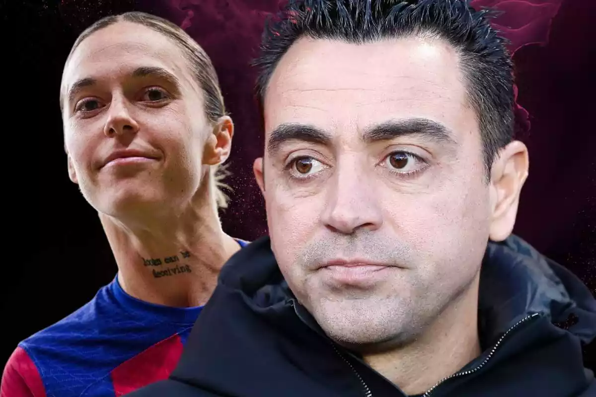 Xavi Hernández en primer pla amb Mapi León al fons