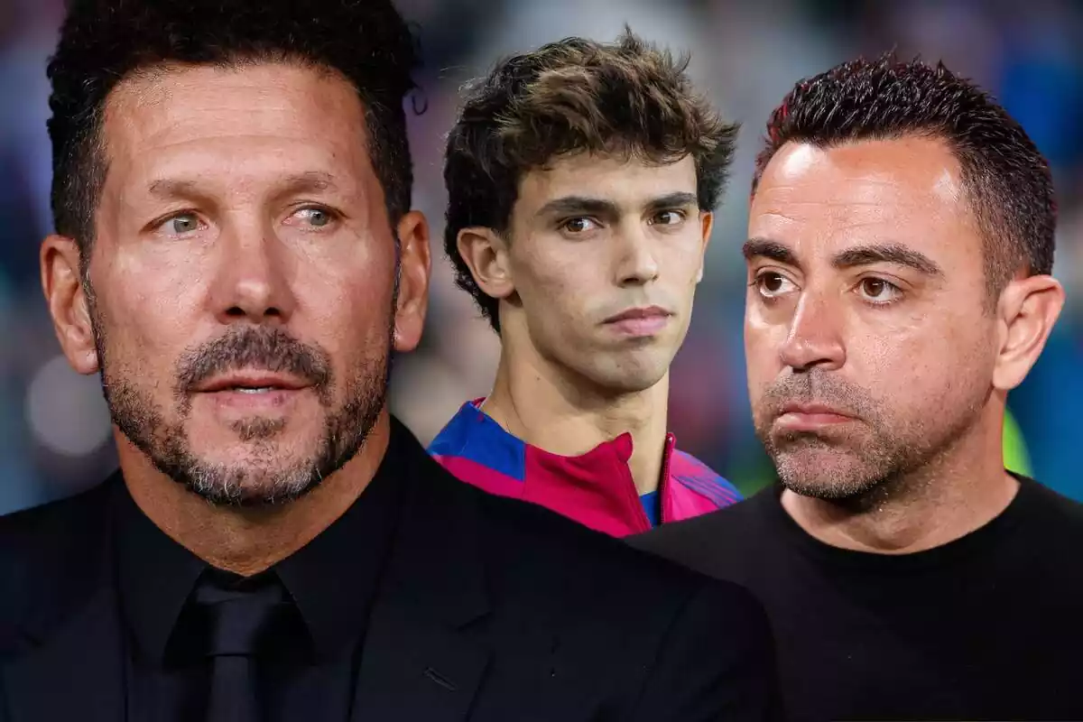 Xavi, Simeone i Joao Félix mirant-se entre si