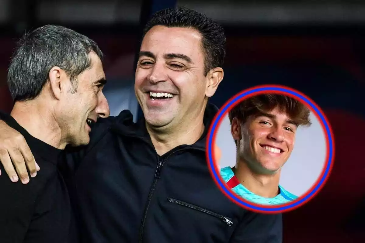 Xavi Hernández i Ernesto Valverde amb Marc Guiu