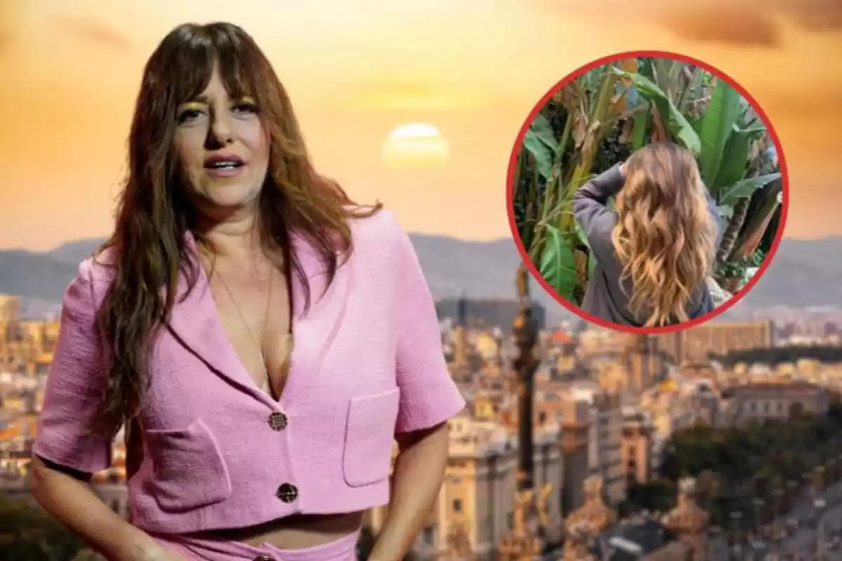 Yolanda Ramos sobre un fons difuminat de Barcelona i al costat un cercle d'una noia d'esquena mostrant els cabells