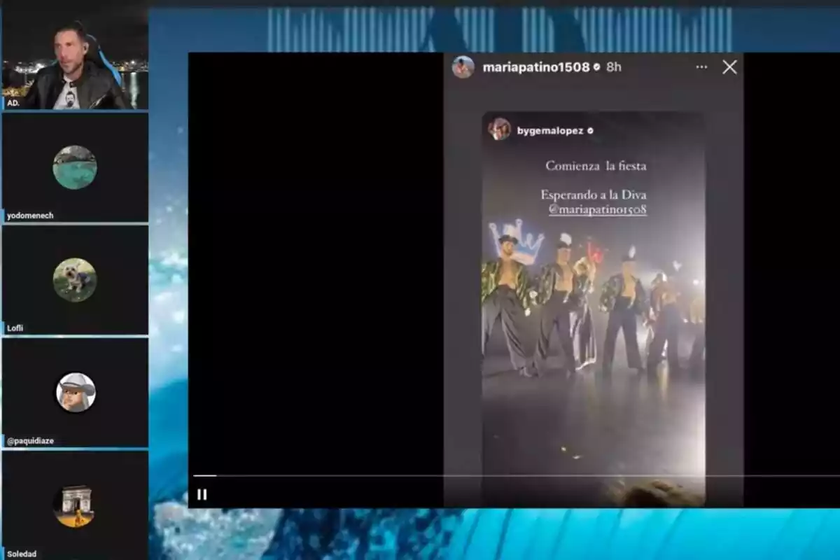 Captura de YouTube amb Antonio David Flores en videotrucada amb una storie de María Patiño d'un espectacle Captura de YouTube amb Antonio David Flores en videotrucada amb una storie de María Patiño d'un espectacle