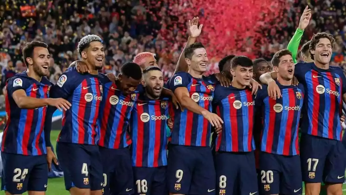 FC Barcelona players celebrating the La Liga title